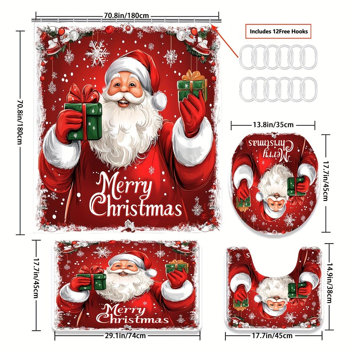 Набор из 4 предметов: Занавеска для душа для ванной комнаты с рождественским узором Санта-Клауса, занавеска для ванной комнаты с 12 крючками, нескользящие коврики, коврик для крышки унитаза, перегородка для ванной комнаты 4pcs
Набор из 4 предметов: Занавеска для душа для ванной комнаты с рождественским узором Санта-Клауса, занавеска для ванной комнаты с 12 крючками, нескользящие коврики, коврик для крышки унитаза, перегородка для ванной комнаты 4pcs