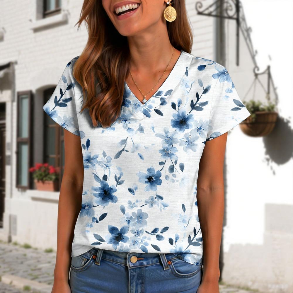 Women s printed V-neck short sleeved T-shirt, fashionable casual pullover XL
Women s printed V-neck short sleeved T-shirt, fashionable casual pullover XL