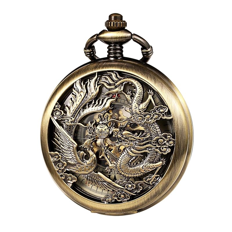 TREEWETO mechanical skeleton pocket watch lucky phoenix & dragon hollow case chain gift box With, bronze
TREEWETO mechanical skeleton pocket watch lucky phoenix & dragon hollow case chain gift box With, bronze