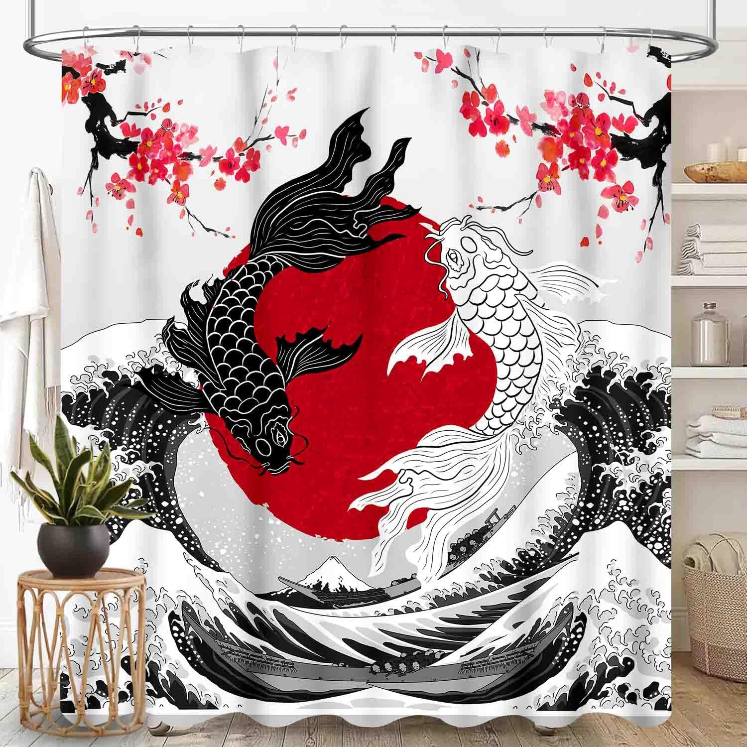 Japanese Shower Curtain For Bathroom, Asian Style Japanese Anime Cherry Blossom Great Wave Oriental Pink Waterproof Fabric W60H190(CM)-1 Pcs
Japanese Shower Curtain For Bathroom, Asian Style Japanese Anime Cherry Blossom Great Wave Oriental Pink Waterproof Fabric W60H190(CM)-1 Pcs