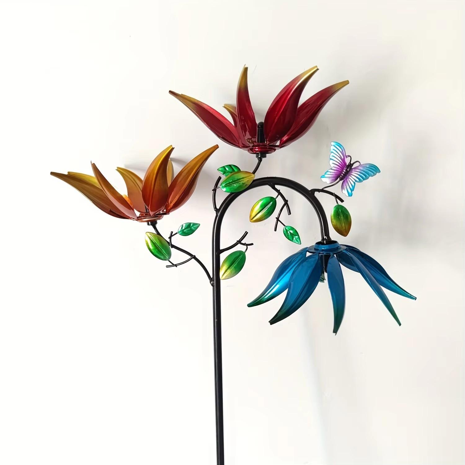 Metal Wind Spinner with Flowers and Butterflies, Three Rotating Flower and Butterfly Windmills for Outdoor Garden Art Decoration
Metal Wind Spinner with Flowers and Butterflies, Three Rotating Flower and Butterfly Windmills for Outdoor Garden Art Decoration