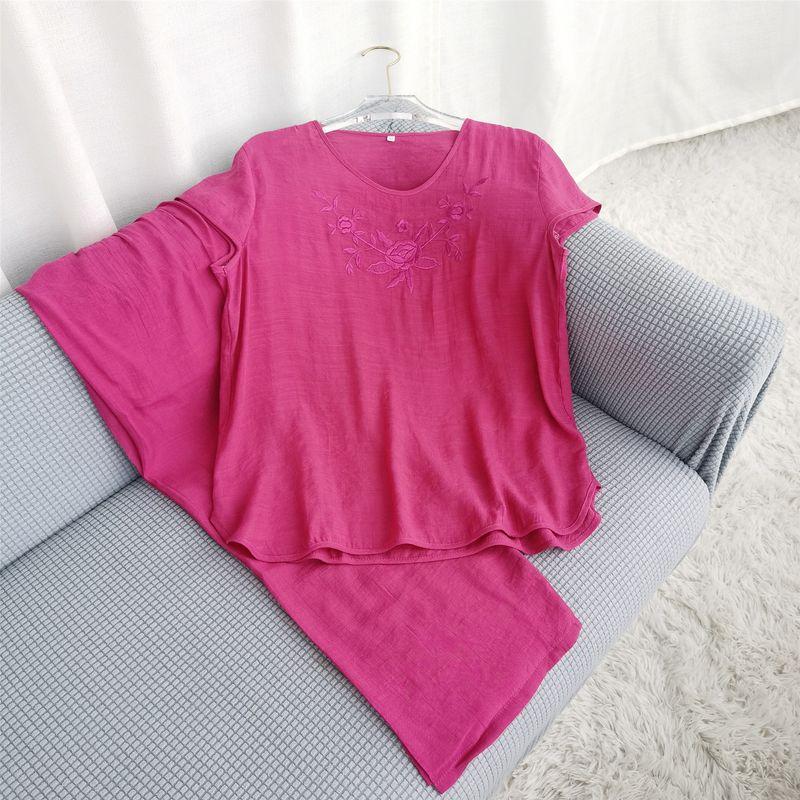 Linen Suit Pajamas Summer Loose Plus Size Short Sleeve Pants Two-piece Set Outwear Middle-Aged and Elderly Suit Homewear Fuchsia 2XL
Linen Suit Pajamas Summer Loose Plus Size Short Sleeve Pants Two-piece Set Outwear Middle-Aged and Elderly Suit Homewear Fuchsia 2XL