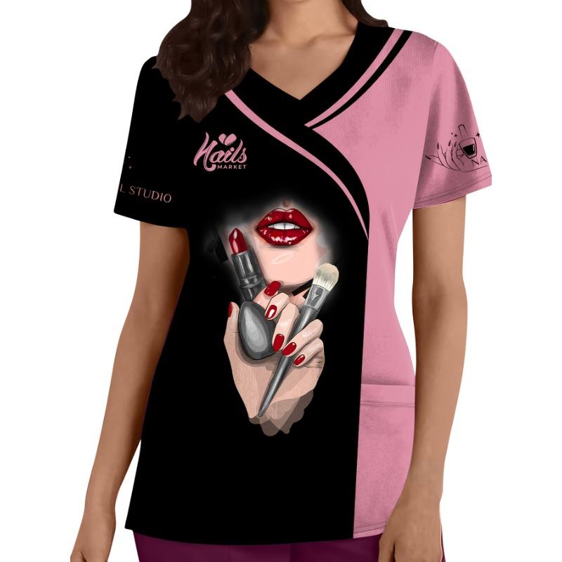 Beautiful 3D printed V-neck black patchwork pink nail art color heart-shaped top S
Beautiful 3D printed V-neck black patchwork pink nail art color heart-shaped top S