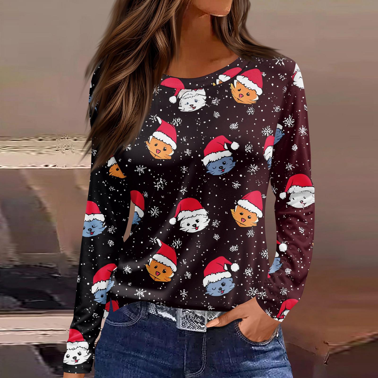 Жіноча мода Повсякденна футболка з круглим вирізом, довгим рукавом і розрізом по подолу, вільного крою з різдвяним принтом, жіночий топ L чорний
Жіноча мода Повсякденна футболка з круглим вирізом, довгим рукавом і розрізом по подолу, вільного крою з різдвяним принтом, жіночий топ L чорний