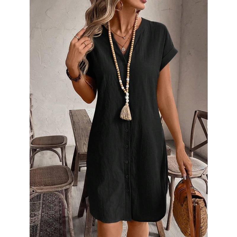 Summer New Style Plain-color V-neck Button-up Loose-fitting Casual Dress XXL чорний
Summer New Style Plain-color V-neck Button-up Loose-fitting Casual Dress XXL чорний