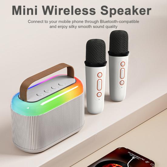Мини-караоке-машина с микрофонами, RGB-подсветка, беспроводная передача, перезаряжаемые микрофоны с поддержкой Bluetooth, игрушка для караоке
Мини-караоке-машина с микрофонами, RGB-подсветка, беспроводная передача, перезаряжаемые микрофоны с поддержкой Bluetooth, игрушка для караоке