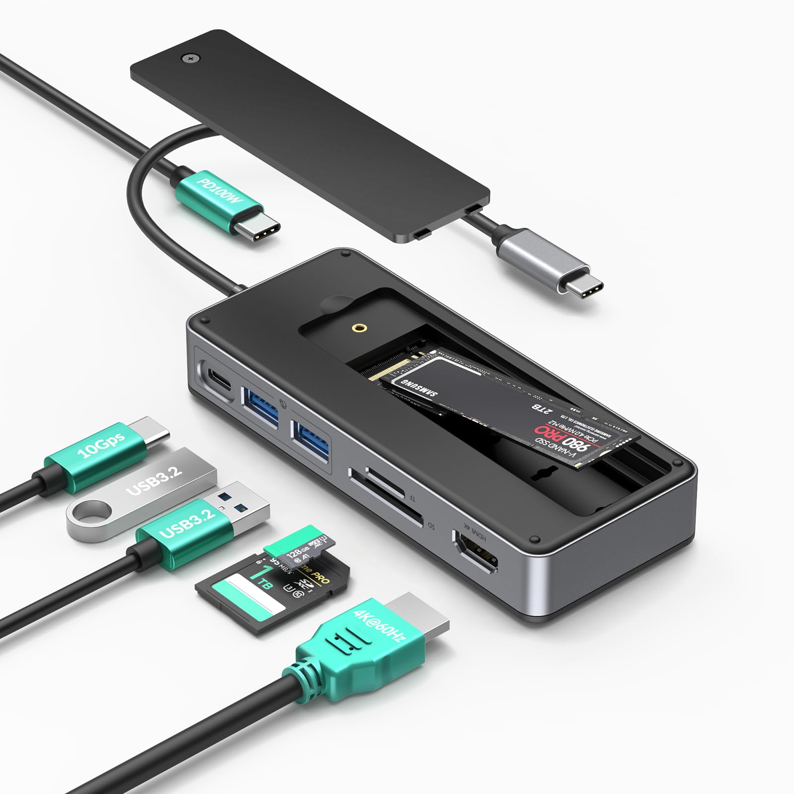 Внешний корпус для SSD GiGimundo 10 Гбит/с USB Gen2 USB C-хаб с корпусом для NVMe SSD Док-станция для SSD Слоты для карт SD и TF Быстрая зарядка PD 100 Вт для
Внешний корпус для SSD GiGimundo 10 Гбит/с USB Gen2 USB C-хаб с корпусом для NVMe SSD Док-станция для SSD Слоты для карт SD и TF Быстрая зарядка PD 100 Вт для