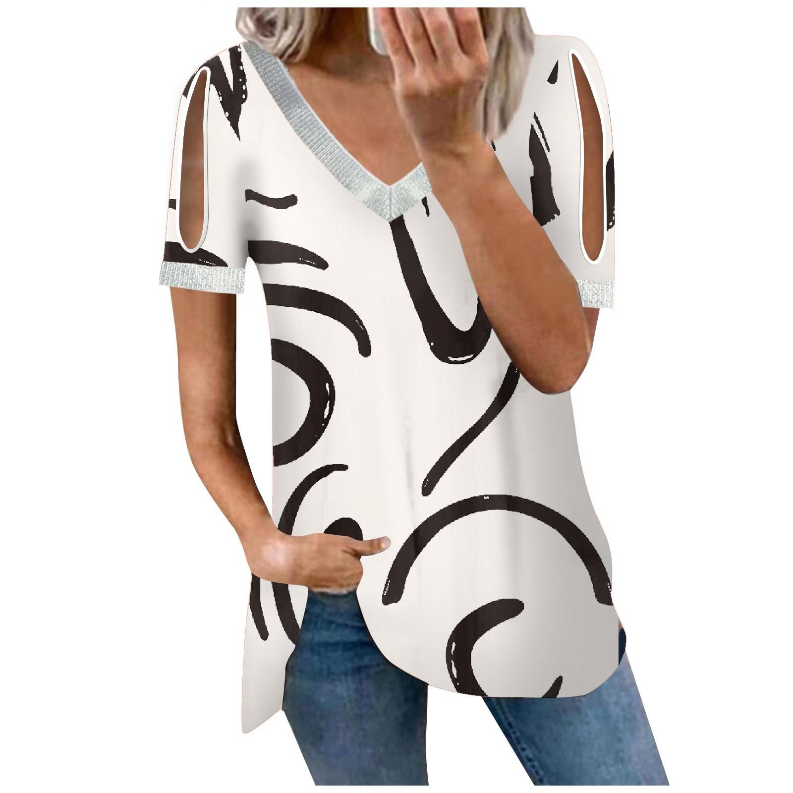 Women s Summer Loose T-shirt Printed Casual V-neck Sequin Short-sleeved Top L білий
Women s Summer Loose T-shirt Printed Casual V-neck Sequin Short-sleeved Top L білий