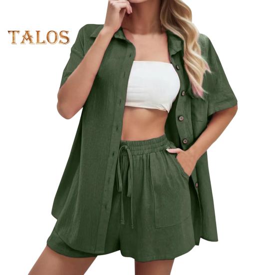 2 шт./компл. Женская рубашка и шорты, однотонный комплект с короткими рукавами и воротником с лацканами, высокая талия, свободные брюки длиной выше колена, повседневный комплект одежды для поездок на работу 2XL темно-зеленого
2 шт./компл. Женская рубашка и шорты, однотонный комплект с короткими рукавами и воротником с лацканами, высокая талия, свободные брюки длиной выше колена, повседневный комплект одежды для поездок на работу 2XL темно-зеленого