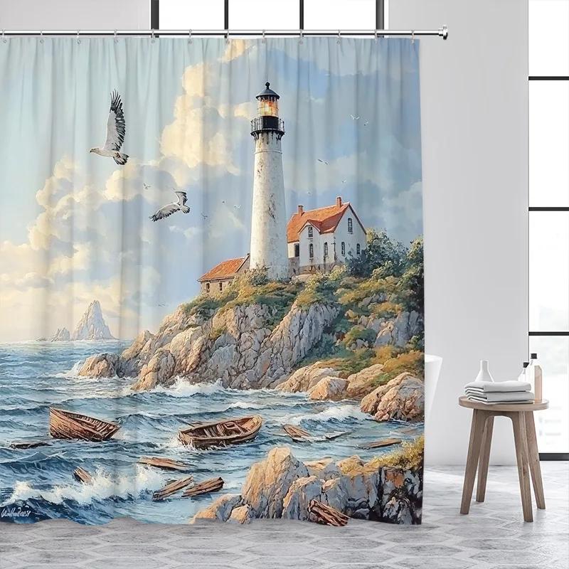 Синий Океан Маяк Занавески для душа Винтажная Лодка Чайка Морские Волны Акварельное Искусство Современный Декор для ванной комнаты с крючками 120x180cm-47x70in
Синий Океан Маяк Занавески для душа Винтажная Лодка Чайка Морские Волны Акварельное Искусство Современный Декор для ванной комнаты с крючками 120x180cm-47x70in