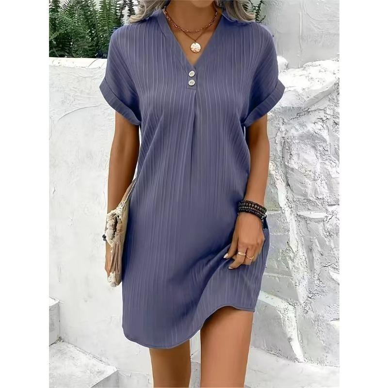 women s Solid Color V‑Neck Half Button Short Sleeve Casual Summer Mini Dress 4XL фіолетовий
women s Solid Color V‑Neck Half Button Short Sleeve Casual Summer Mini Dress 4XL фіолетовий