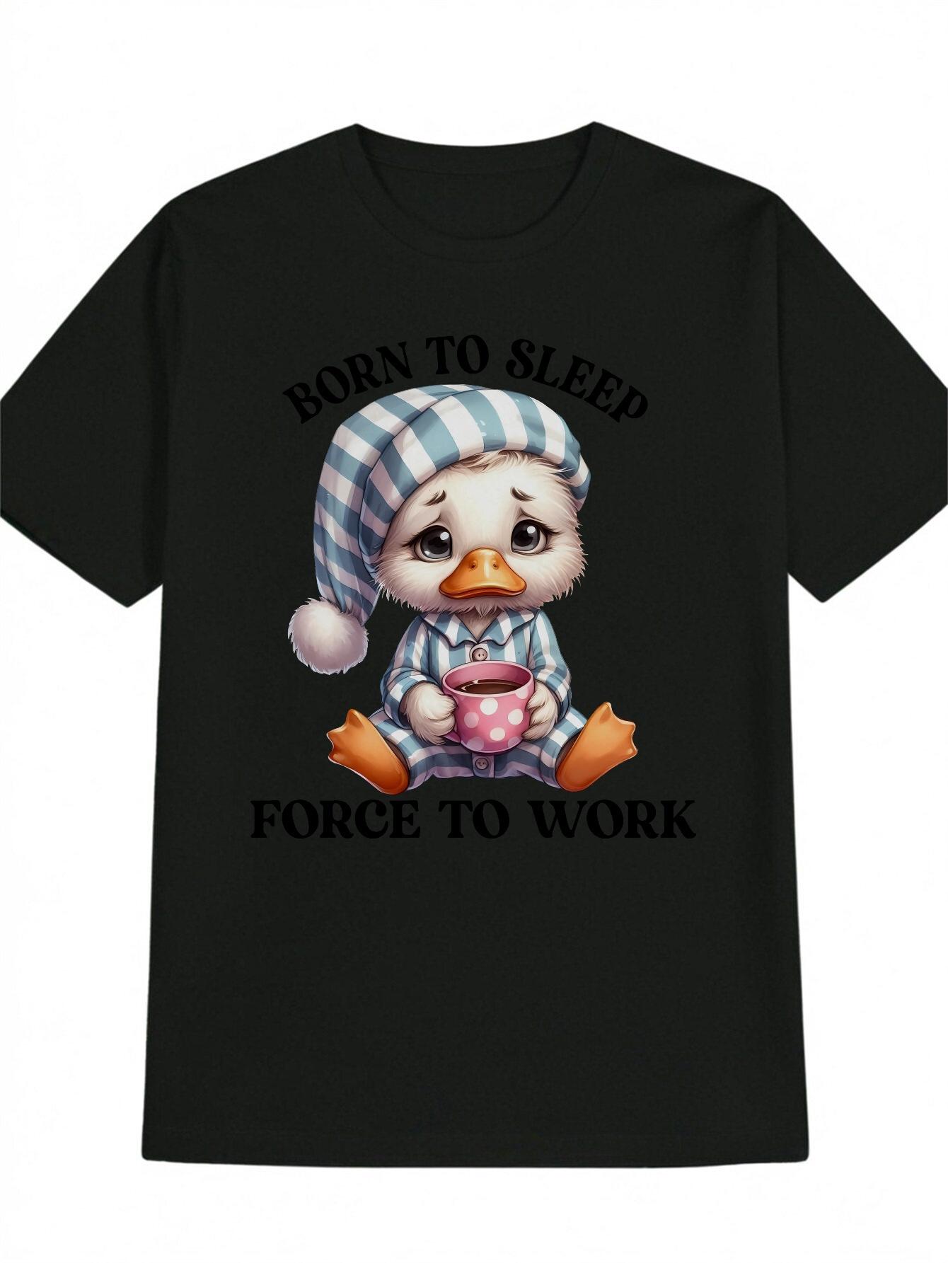 Casual Crew Neck T-shirt with Adorable Duckling in Blue & White Striped Pajamas - Born to Sleep S
Casual Crew Neck T-shirt with Adorable Duckling in Blue & White Striped Pajamas - Born to Sleep S