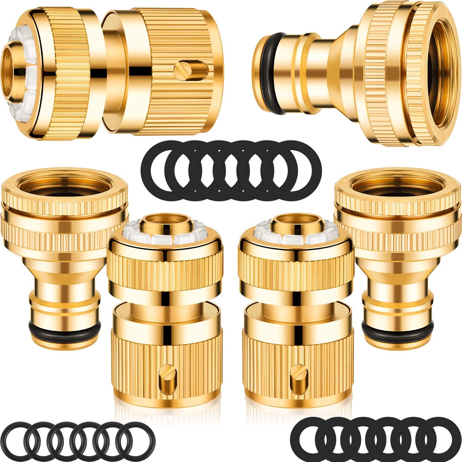 6-Piece Brass Hose Faucet Connectors - 1/2 and 3/4 2-in-1 Faucet Adapters with Seals and Washers золотий
6-Piece Brass Hose Faucet Connectors - 1/2 and 3/4 2-in-1 Faucet Adapters with Seals and Washers золотий