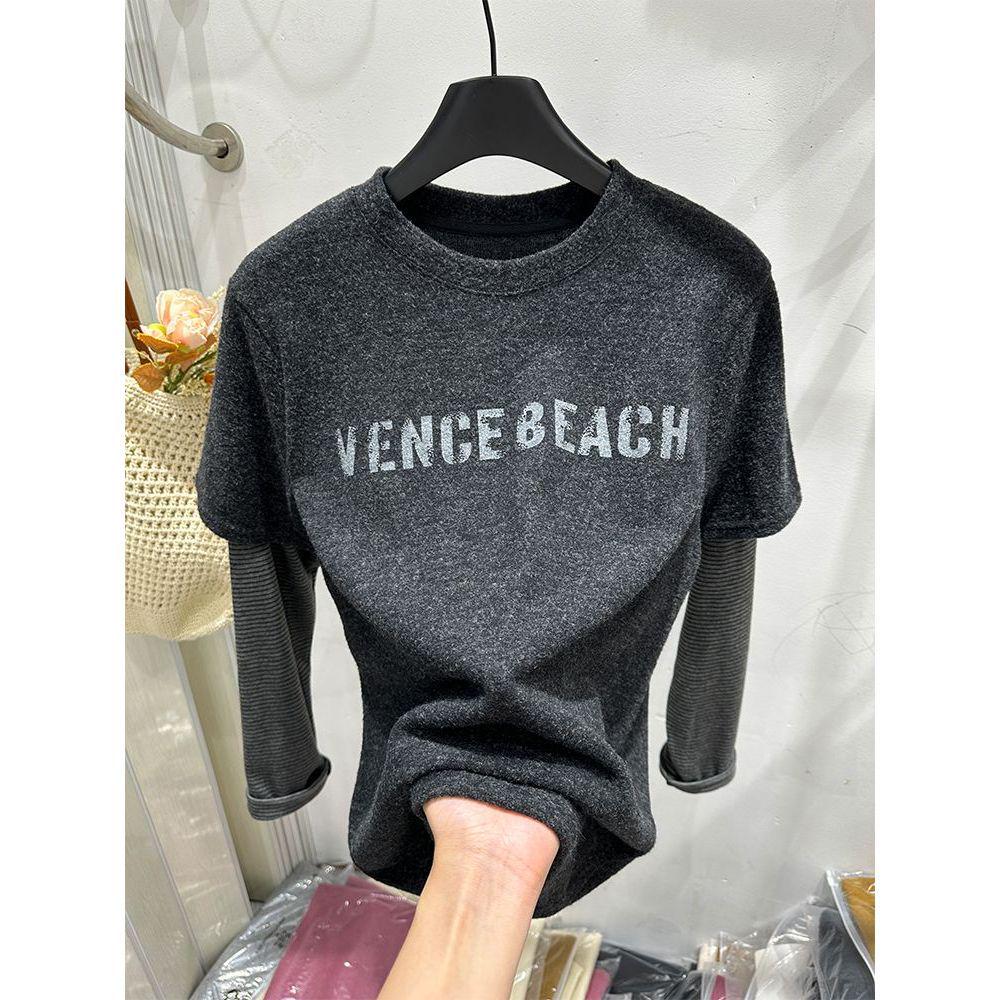 2024 Autumn/Winter Women s Faux Two-Piece Letter Print T-Shirt with Striped Sleeves S (30-40 kg)
2024 Autumn/Winter Women s Faux Two-Piece Letter Print T-Shirt with Striped Sleeves S (30-40 kg)