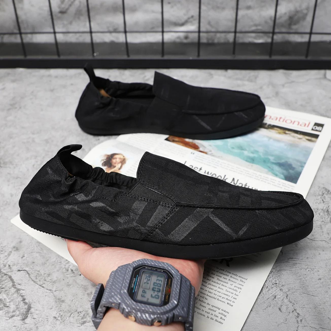 Весенне-осенняя тканевая обувь, мужские лоферы, брендовая мужская обувь на плоской подошве, мягкая крутая уличная обувь для молодых людей 44 чёрный