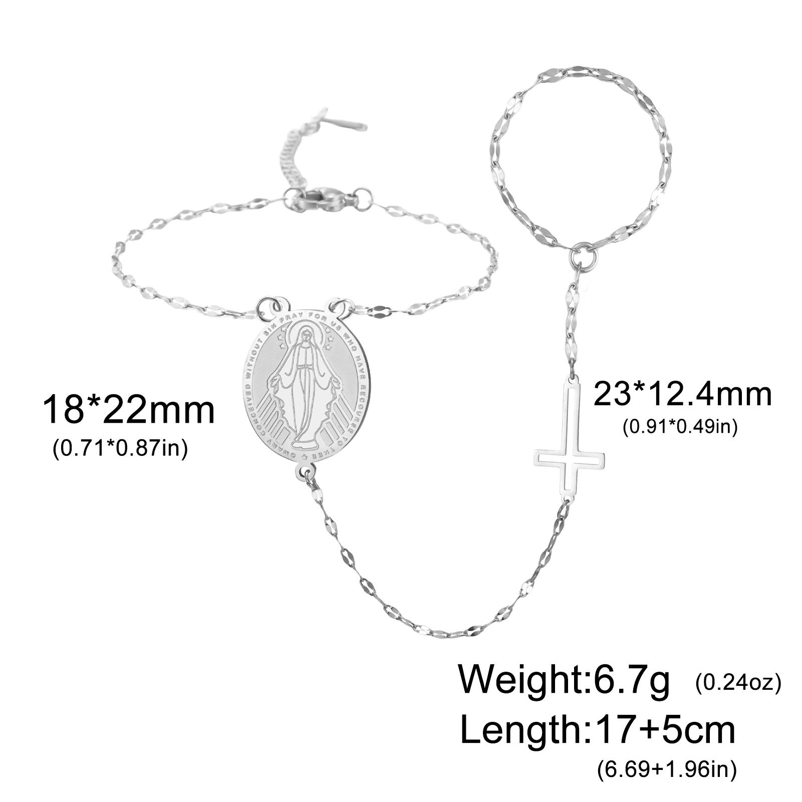 Teamer Virgin Mary Emboss Hollow Cross Finger Bracelet For Women Girls Stainless Steel Double Amulet Fashion Jewelry Gift New 17-22cm
Teamer Virgin Mary Emboss Hollow Cross Finger Bracelet For Women Girls Stainless Steel Double Amulet Fashion Jewelry Gift New 17-22cm