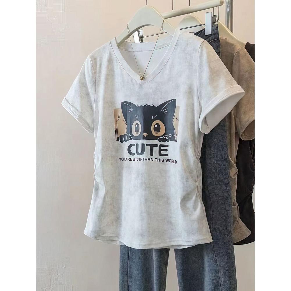 Washed Retro Cat Print Short-sleeved T-shirt Women s V-neck Oversized Shirt Summer Top Ladies Casual T-shirt XL
Washed Retro Cat Print Short-sleeved T-shirt Women s V-neck Oversized Shirt Summer Top Ladies Casual T-shirt XL
