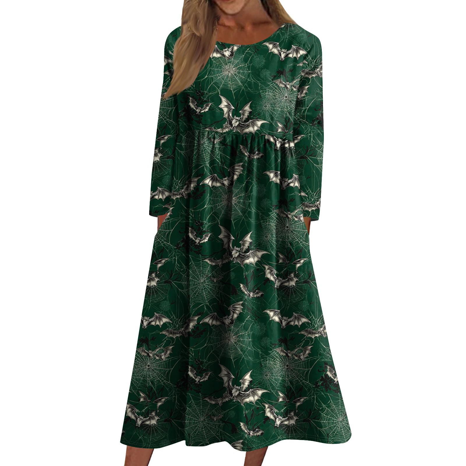 Women s Casual Crew-neck Halloween Print Mid-length Dress Long-sleeved Dress With Pocket L
Women s Casual Crew-neck Halloween Print Mid-length Dress Long-sleeved Dress With Pocket L