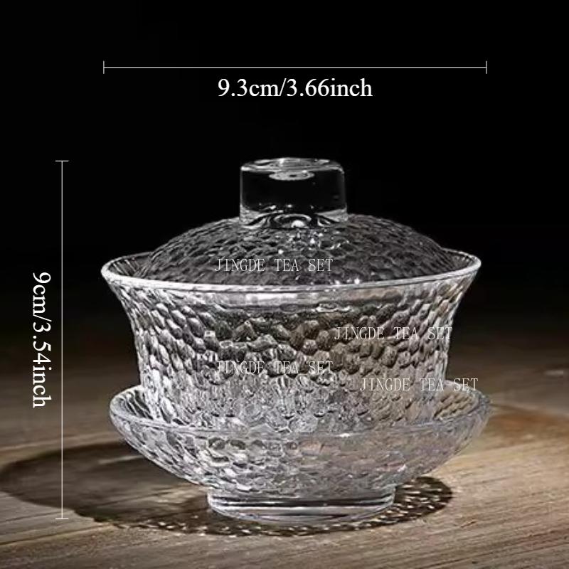 150ml Glass Covered Bowl Heat Resistant Hammer Patterned Transparent Crystal San Cai Tea Bowl Teacup Drinking Utensils
150ml Glass Covered Bowl Heat Resistant Hammer Patterned Transparent Crystal San Cai Tea Bowl Teacup Drinking Utensils