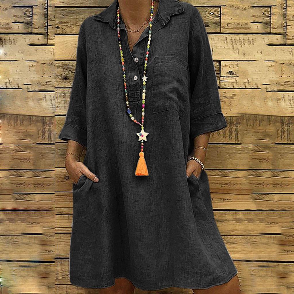 women s Solid Collar Half Button 3/4 Sleeve Pocket Loose Shirt Dress Plus Size Casual Tunic L чёрный
women s Solid Collar Half Button 3/4 Sleeve Pocket Loose Shirt Dress Plus Size Casual Tunic L чёрный