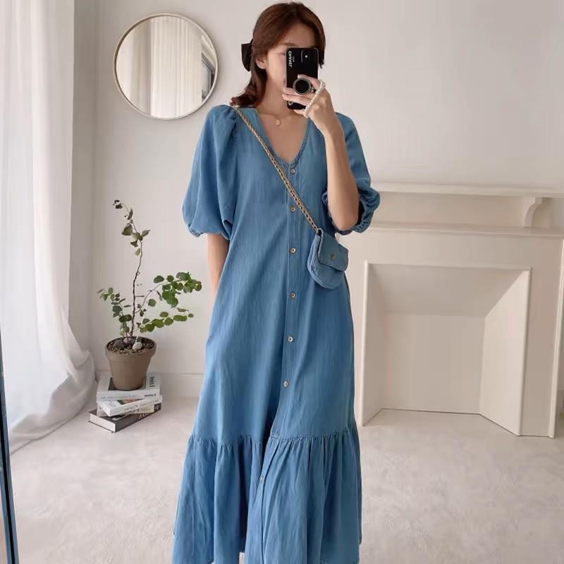 Korean Chic Retro V-neck Loose Casual Ruffle Dress with Five-point Sleeves M
Korean Chic Retro V-neck Loose Casual Ruffle Dress with Five-point Sleeves M