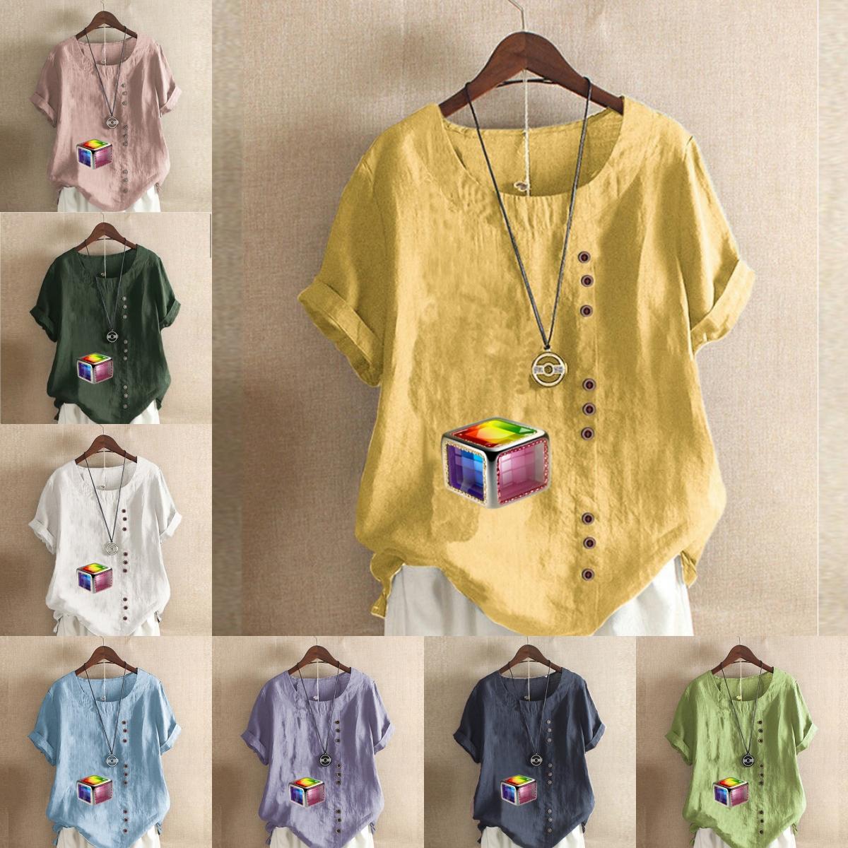 Women s Fashion Round Neck Short Sleeve T-shirt Casual Cotton Linen Graphic Shirt Leisure Loose Block Prined Summer Blouse Tops Plus Size
Women s Fashion Round Neck Short Sleeve T-shirt Casual Cotton Linen Graphic Shirt Leisure Loose Block Prined Summer Blouse Tops Plus Size