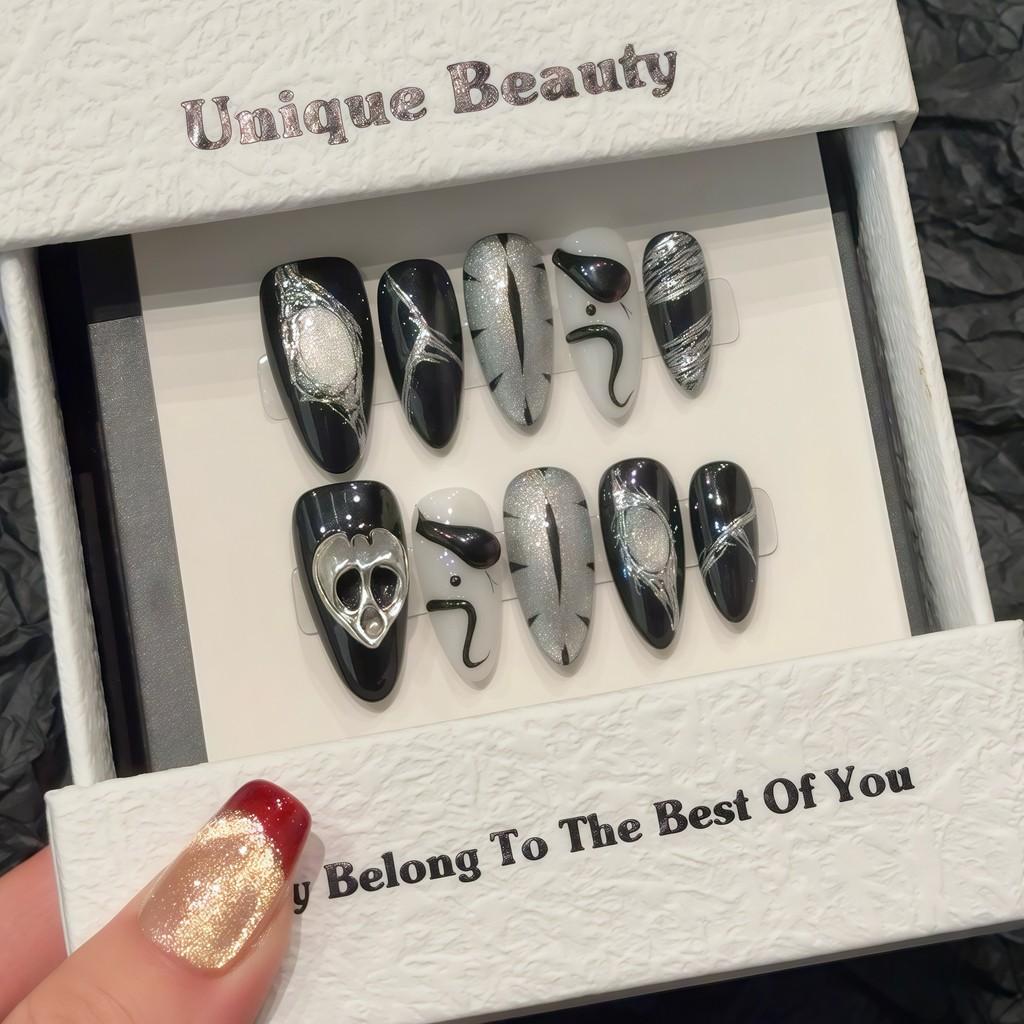Full HANDMADEBlack Python Eyes Sweet Cool Black Almond Fake Nails With Glue Phototherapy Nails Press On Nails Reusable Waterproof XS
Full HANDMADEBlack Python Eyes Sweet Cool Black Almond Fake Nails With Glue Phototherapy Nails Press On Nails Reusable Waterproof XS