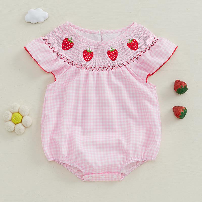 Summer Newborn Clothing Infant Baby Girls Summer Romper Plaid Print Flying Sleeve Crew Neck Strawberry Embroidery Jumpsuit 0-3M
Summer Newborn Clothing Infant Baby Girls Summer Romper Plaid Print Flying Sleeve Crew Neck Strawberry Embroidery Jumpsuit 0-3M