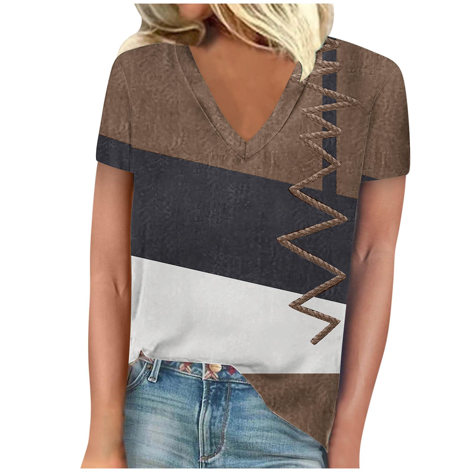 Летний топ с V-образным вырезом, 3D-принтом в стиле колор-блок, модная повседневная женская футболка с коротким рукавом XS
Летний топ с V-образным вырезом, 3D-принтом в стиле колор-блок, модная повседневная женская футболка с коротким рукавом XS