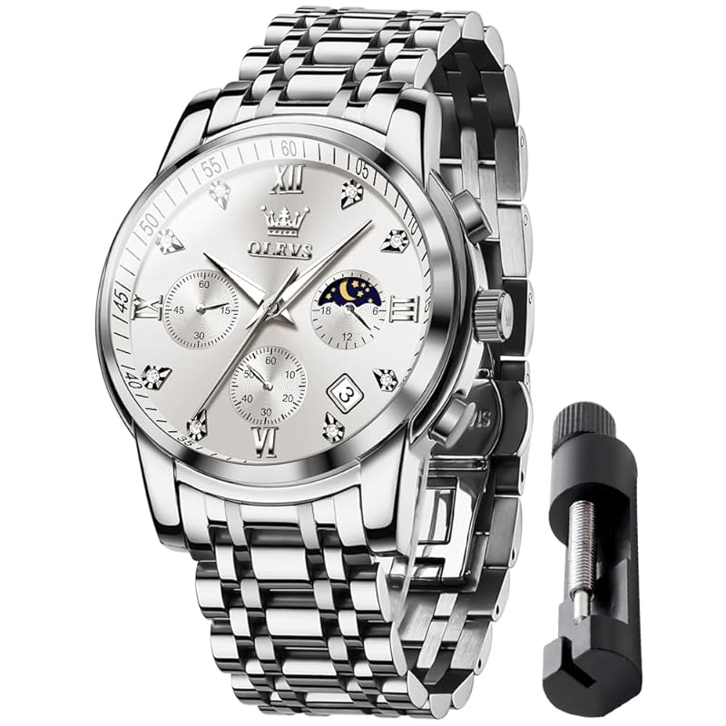 OLEVS watch male men s quartz moon phase timer stainless simple fashion waterproof night light date Watch for men white
OLEVS watch male men s quartz moon phase timer stainless simple fashion waterproof night light date Watch for men white