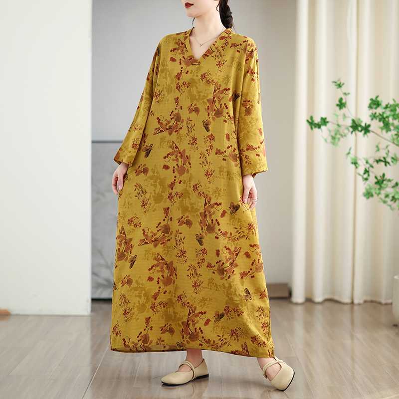 Красочное платье с V-образным вырезом в стиле ретро, длинная юбка, хлопок-лен One Size
Красочное платье с V-образным вырезом в стиле ретро, длинная юбка, хлопок-лен One Size