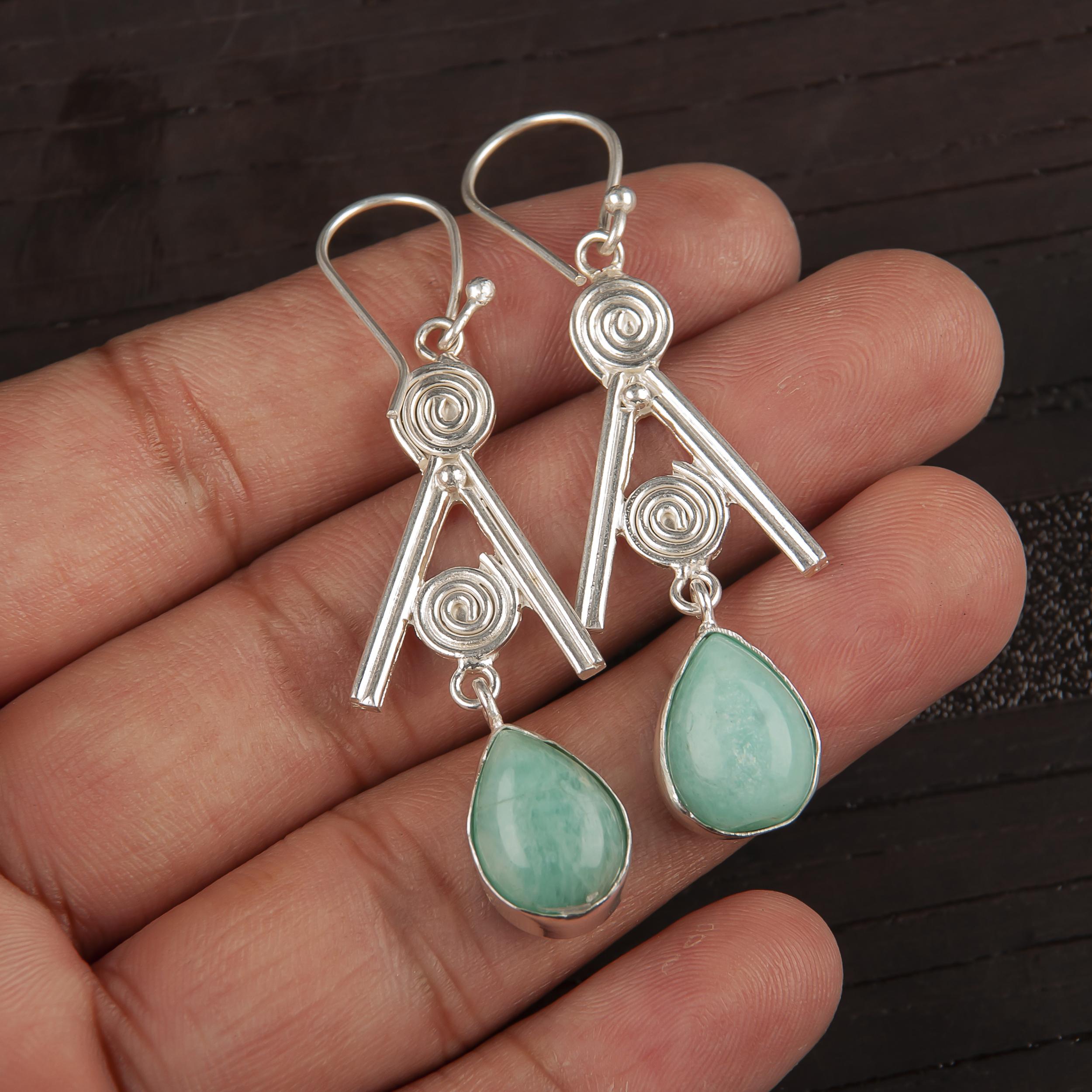 Amazonite Gemstone Jewelry, 925 Solid Sterling Silver Earrings, Handmade Boho Amazonite Earrings For Gift 2.4 Inches синій
Amazonite Gemstone Jewelry, 925 Solid Sterling Silver Earrings, Handmade Boho Amazonite Earrings For Gift 2.4 Inches синій