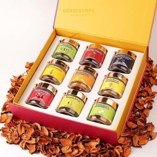 Goosebumps Carnival Gift Box For Diwali Pack of 9 | The Perfect Mix of Tradition | Contains 9 varieties of Signature Masala Fruits | 495 GMS 495GM
Goosebumps Carnival Gift Box For Diwali Pack of 9 | The Perfect Mix of Tradition | Contains 9 varieties of Signature Masala Fruits | 495 GMS 495GM