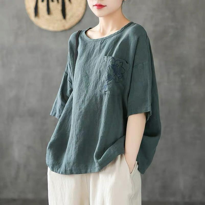 Cotton Flower Embroidered Cotton and Linen T-shirt Women s Short-sleeved Loose Blouse Summer Casual Half-sleeved Top S
Cotton Flower Embroidered Cotton and Linen T-shirt Women s Short-sleeved Loose Blouse Summer Casual Half-sleeved Top S