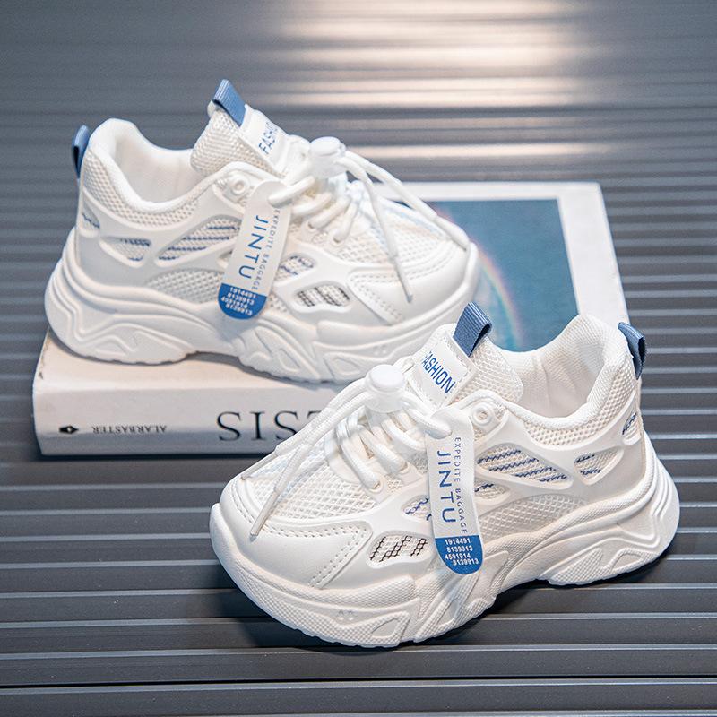 2025 лето и осень новая коллекция мальчики легкие кроссовки для папы детская мода мягкая подошва белые кроссовки девочки повседневная спортивная обувь тренд 37 синий