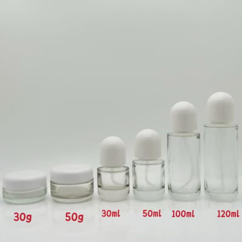 Simple Stock Set: 20ml, 100ml, 150ml Glass Essence Bottles & 30g, 50g Face Cream Jars 30g set: Lid & pump + clear bottle; Glass
Simple Stock Set: 20ml, 100ml, 150ml Glass Essence Bottles & 30g, 50g Face Cream Jars 30g set: Lid & pump + clear bottle; Glass