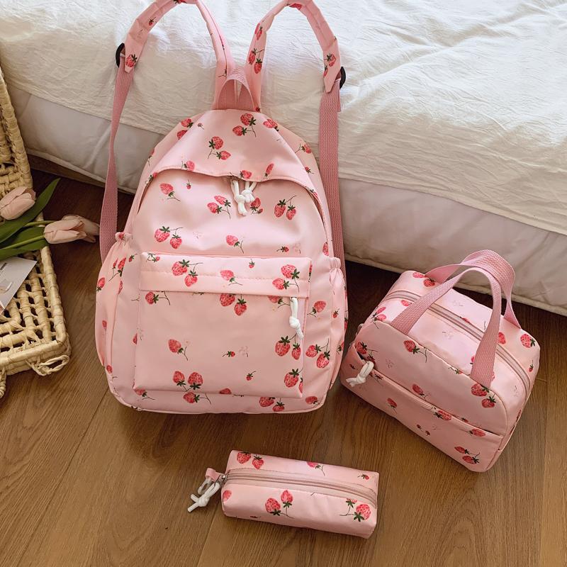 Cute Strawberry Pattern Backpack Set 3Pcs Handbag&pencil Case Reinforced Nylon Dual Zipper School Essentials Lightweight Commute
Cute Strawberry Pattern Backpack Set 3Pcs Handbag&pencil Case Reinforced Nylon Dual Zipper School Essentials Lightweight Commute