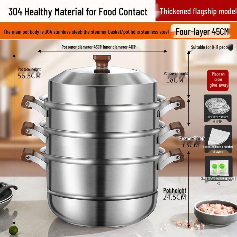 UOTUO Thickened 304 Stainless Steel 2-Layer Steamer & Soup Pot with Anti-Scald Wood Handle
UOTUO Thickened 304 Stainless Steel 2-Layer Steamer & Soup Pot with Anti-Scald Wood Handle