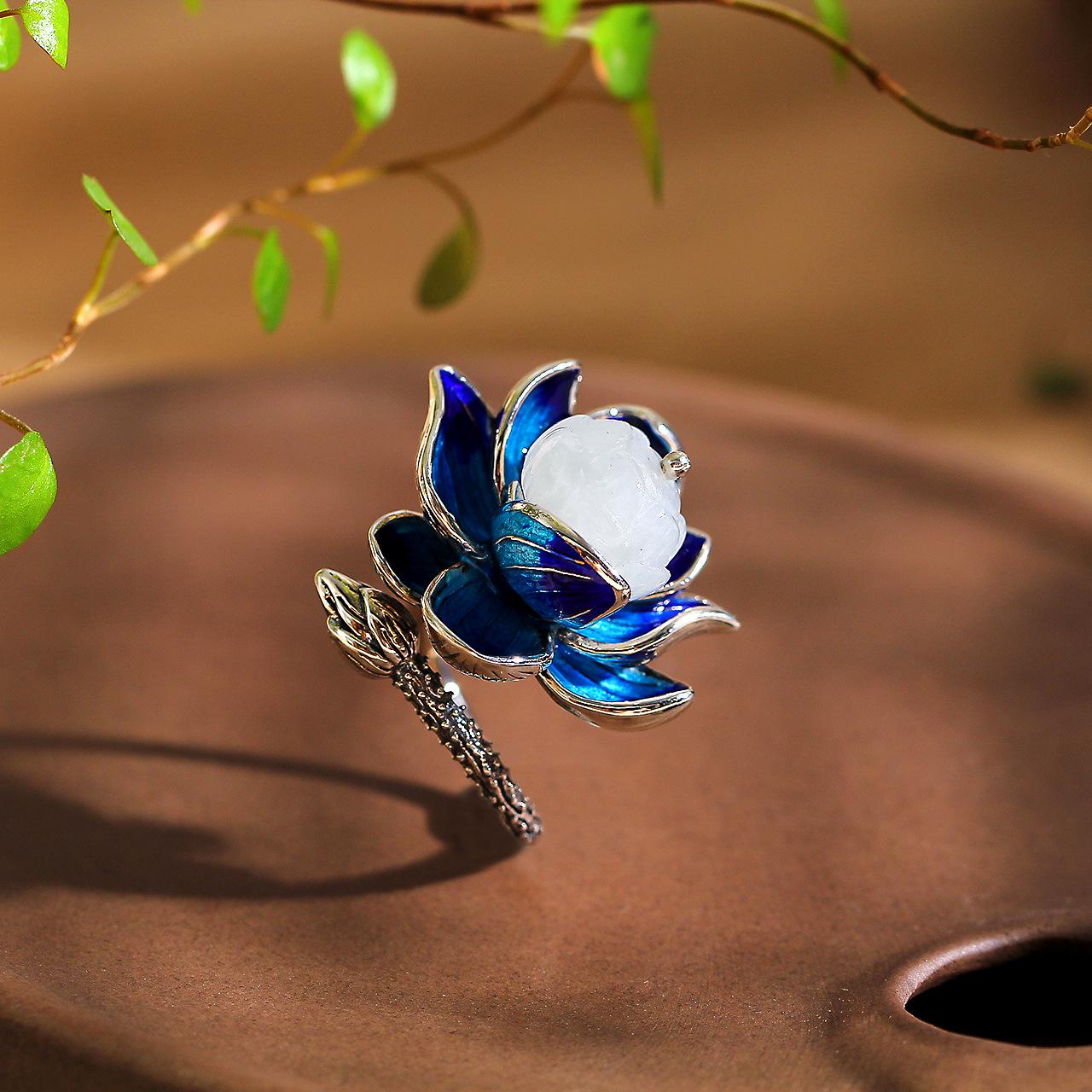 Ethnic Style Cloisonné Enamel Lotus Hetian Jade S925 Silver Women s Open Ring Adjustable Size
Ethnic Style Cloisonné Enamel Lotus Hetian Jade S925 Silver Women s Open Ring Adjustable Size