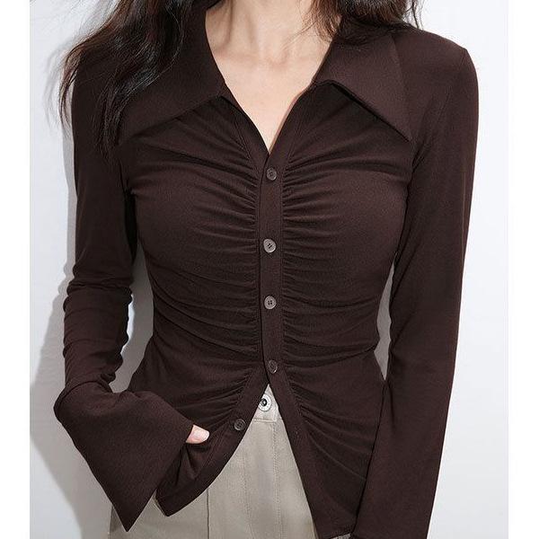 Chic Slim-Fit Polo Collar Split Top with Pleated Bell Sleeves for Women S (for ~95 lbs)
Chic Slim-Fit Polo Collar Split Top with Pleated Bell Sleeves for Women S (for ~95 lbs)