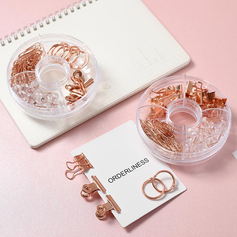 Набор из розово-золотых кнопок и скрепок с длинным хвостом — креативный офисный комплект