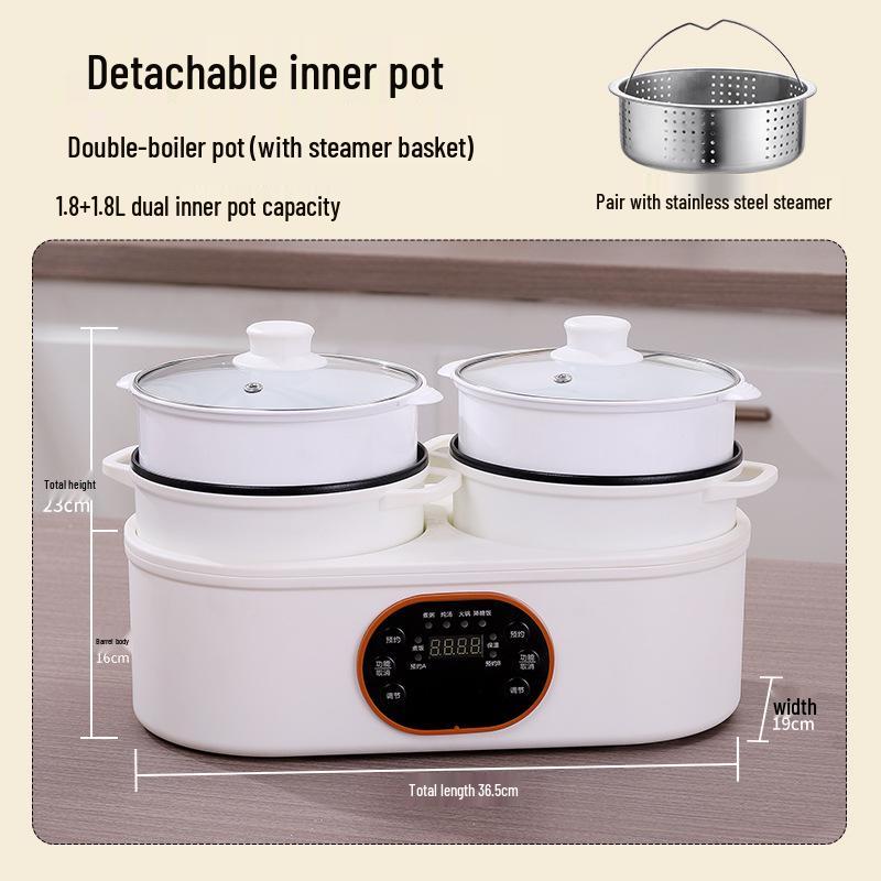 Detachable Double Pot Rice Cooker & Electric Hot Pot with Timer - Automatic, Split Design for Separate Steaming and Cooking 1.8L+1.8L Capacity
Detachable Double Pot Rice Cooker & Electric Hot Pot with Timer - Automatic, Split Design for Separate Steaming and Cooking 1.8L+1.8L Capacity