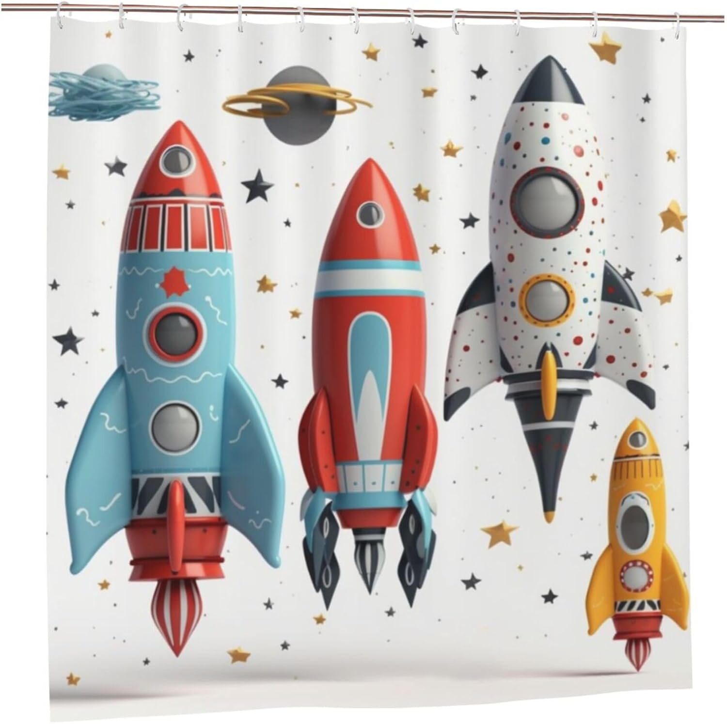 Bathroom Shower Curtain Waterproof Fabric Shower Curtains With 12 Hooks Cartoon Rockets Bath Curtain Set For Bathtubs W60H190(CM)-1 Pcs
Bathroom Shower Curtain Waterproof Fabric Shower Curtains With 12 Hooks Cartoon Rockets Bath Curtain Set For Bathtubs W60H190(CM)-1 Pcs
