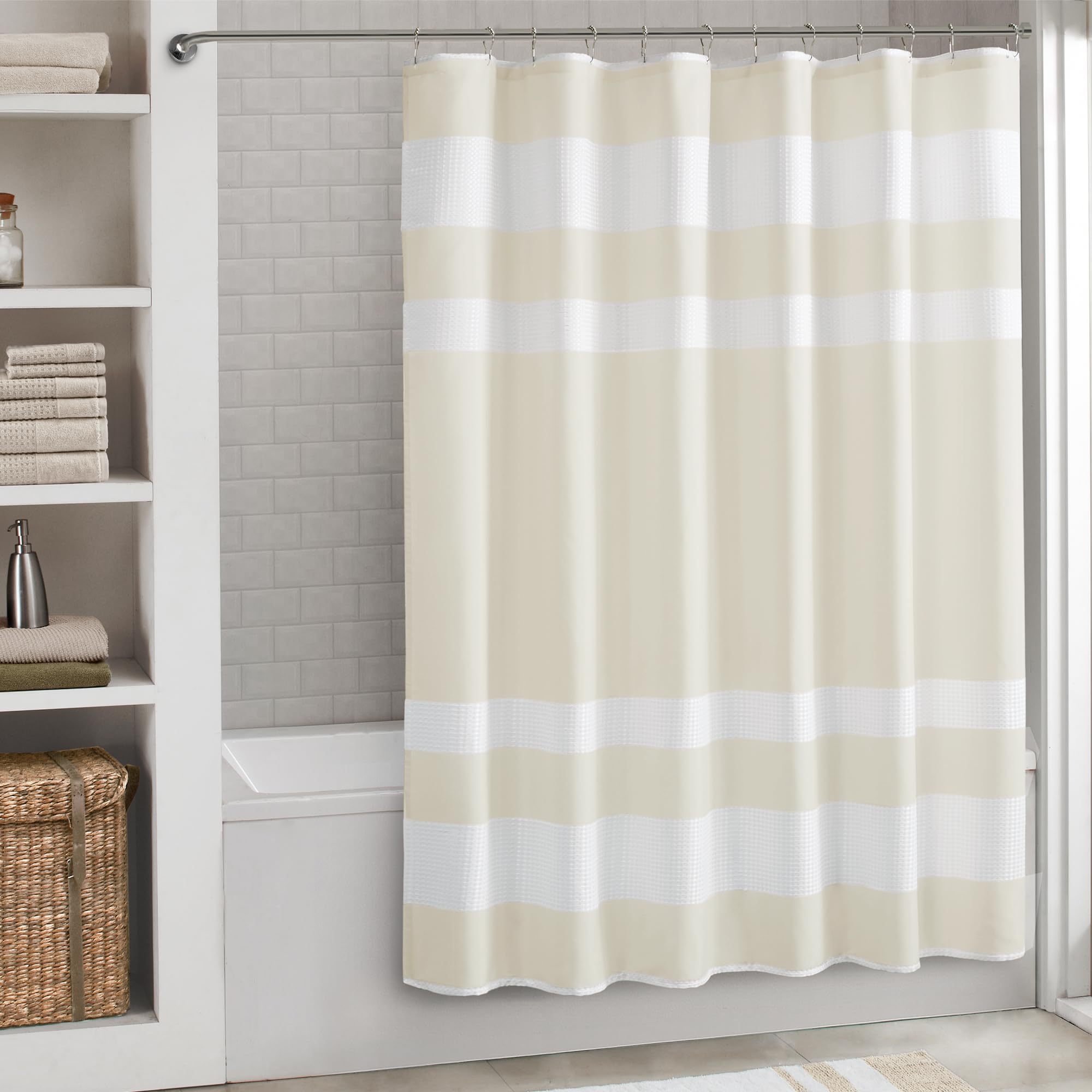 Vikama Geometric Shower Curtain Set Striped And Solid-Coloured Fabric Modern Home Bathroom Decor Bathroom Decor With Hooks W60H190(CM)-1 Pcs
Vikama Geometric Shower Curtain Set Striped And Solid-Coloured Fabric Modern Home Bathroom Decor Bathroom Decor With Hooks W60H190(CM)-1 Pcs