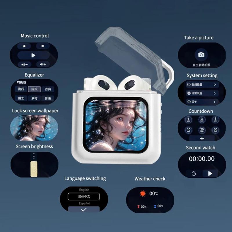 S10 Semi-in-ear Bluetooth-compatible Earphones with LED Full Color Touch Screen Charging Case,English Version Beige
S10 Semi-in-ear Bluetooth-compatible Earphones with LED Full Color Touch Screen Charging Case,English Version Beige