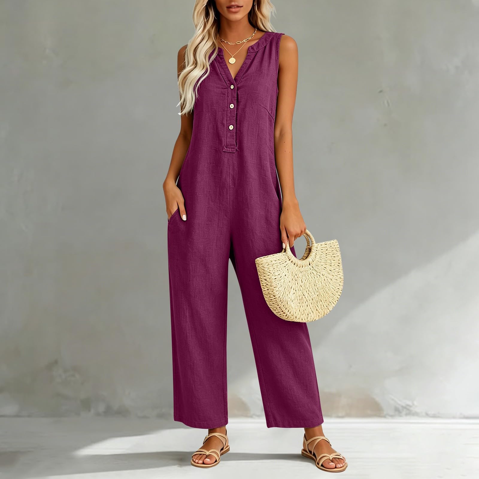 Women Casual Sleeveless V Neck Button Rompers Wide Leg Baggy Bib Jumpsuit With Pocket XL винний
Women Casual Sleeveless V Neck Button Rompers Wide Leg Baggy Bib Jumpsuit With Pocket XL винний