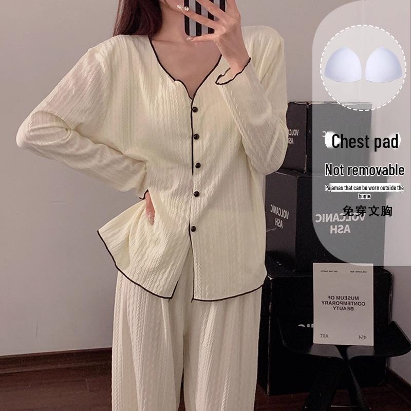 Женский высококачественный жаккардовый хлопковый кардиган, пижамный комплект с вкладышами для груди - абрикосовый, двухпредметный, весна/осень XXL (135-155 lbs)
Женский высококачественный жаккардовый хлопковый кардиган, пижамный комплект с вкладышами для груди - абрикосовый, двухпредметный, весна/осень XXL (135-155 lbs)