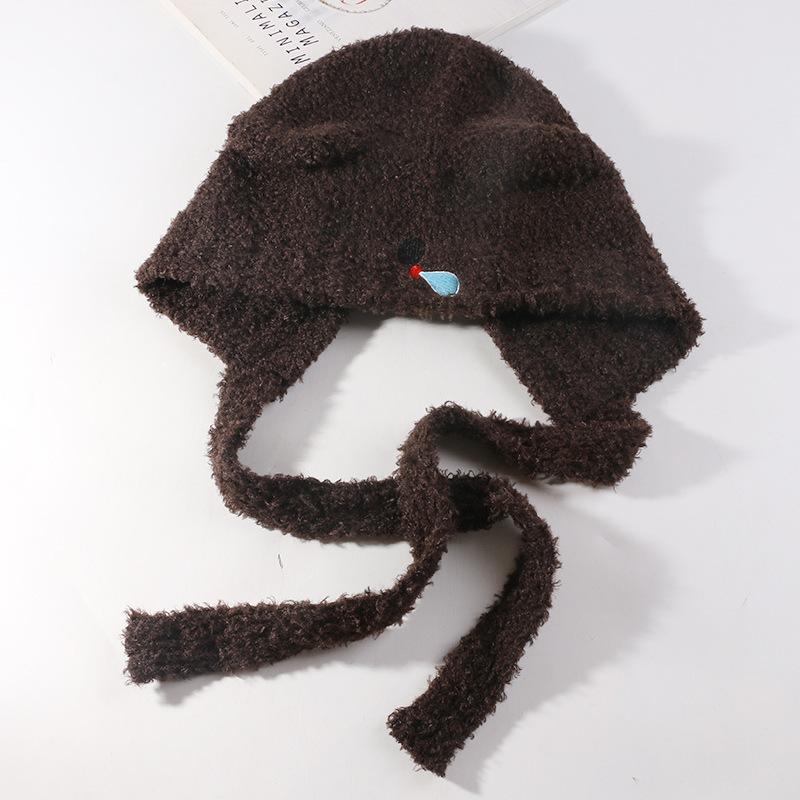 Новая шапка для женщин Snot Bear на шнуровке плюшевая шапка осень и зима защита ушей теплая шапка-пуловер вязаная шапка-ушанка из шерсти M(56-58cm)