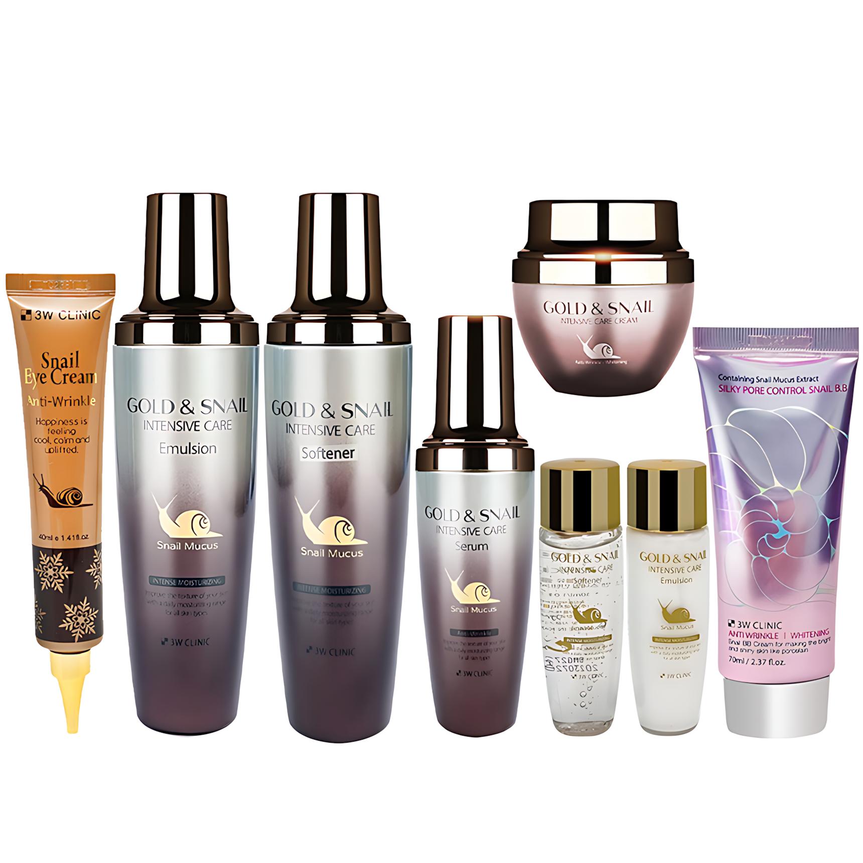 3W Clinic Snail Mucus Intensive Skin Care Full Set Anti-Aging & Repair Routine (Toner, Lotion, Serum, Cream, Eye Cream, BB Cream)
3W Clinic Snail Mucus Intensive Skin Care Full Set Anti-Aging & Repair Routine (Toner, Lotion, Serum, Cream, Eye Cream, BB Cream)