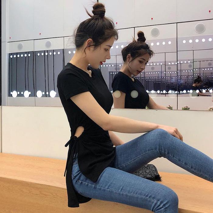 Hong Kong style retro summer round neck short sleeve careful machine waist drawstring irregular split T-shirt women s top One size fits all
Hong Kong style retro summer round neck short sleeve careful machine waist drawstring irregular split T-shirt women s top One size fits all